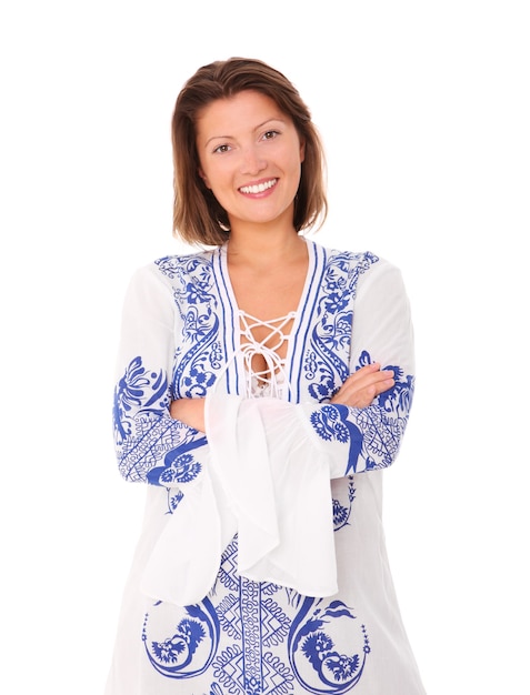 Uczestniczka trzymająca haft